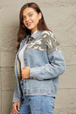 GeeGee Full Size Washed Denim Camo Contrast Jacket - Apalipapa