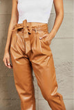 HEYSON Powerful You Full Size Faux Leather Paperbag Waist Pants - Apalipapa