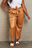 HEYSON Powerful You Full Size Faux Leather Paperbag Waist Pants - Apalipapa