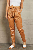 HEYSON Powerful You Full Size Faux Leather Paperbag Waist Pants - Apalipapa