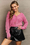 HEYSON Soft Focus Full Size Wash Cable Knit Cardigan in Fuchsia - Apalipapa