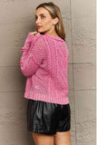 HEYSON Soft Focus Full Size Wash Cable Knit Cardigan in Fuchsia - Apalipapa