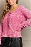 HEYSON Soft Focus Full Size Wash Cable Knit Cardigan in Fuchsia - Apalipapa