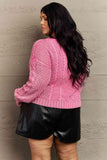 HEYSON Soft Focus Full Size Wash Cable Knit Cardigan in Fuchsia - Apalipapa