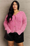 HEYSON Soft Focus Full Size Wash Cable Knit Cardigan in Fuchsia - Apalipapa