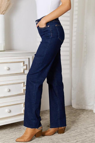 Judy Blue Full Size Raw Hem Straight Leg Jeans with Pockets - Apalipapa