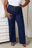 Judy Blue Full Size Raw Hem Straight Leg Jeans with Pockets - Apalipapa