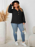 Plus Size Openwork Notched Button Front Blouse - Apalipapa