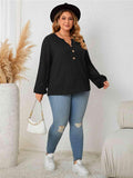 Plus Size Openwork Notched Button Front Blouse - Apalipapa