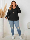 Plus Size Openwork Notched Button Front Blouse - Apalipapa