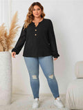 Plus Size Openwork Notched Button Front Blouse - Apalipapa