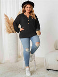 Plus Size Openwork Notched Button Front Blouse - Apalipapa