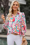 Printed Puff Sleeve Collared Blouse - Apalipapa