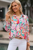 Printed Puff Sleeve Collared Blouse - Apalipapa