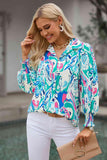 Printed Puff Sleeve Collared Blouse - Apalipapa