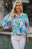 Printed Puff Sleeve Collared Blouse - Apalipapa