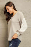 Sew In Love Full Size Lace Patch Detail Sweater - Apalipapa