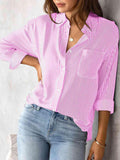 Striped Collared Neck Shirt with Pocket - Apalipapa