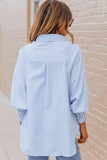 Striped Lantern Sleeve Collared Shirt - Apalipapa