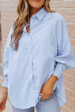 Striped Lantern Sleeve Collared Shirt - Apalipapa