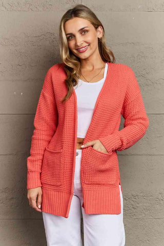 Zenana Bright & Cozy Full Size Waffle Knit Cardigan - Apalipapa